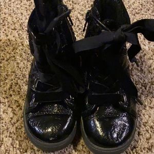 Black sequin zippered/tie boots